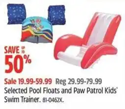 Canadian Tire Selected Pool Floats and Paw Patrol Kids' Swim Trainer offer