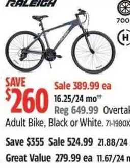Canadian Tire Raleigh overtake adult bike, black or white offer