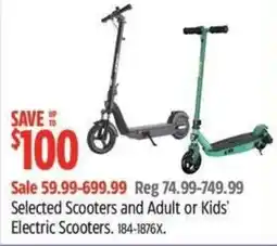 Canadian Tire Selected Scooters and Adult or Kids' Electric Scooters offer