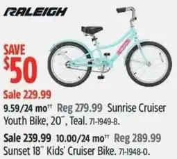 Canadian Tire RALEIGH Sunrise Cruiser Youth Bike, 20", Teal offer