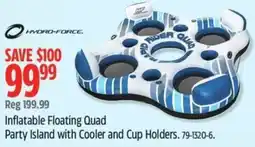 Canadian Tire Hydro-force inflatable floating quad party island with cooler and cup holders offer