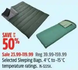 Canadian Tire Selected Sleeping Bags. 4°C to -15°C temperature ratings offer