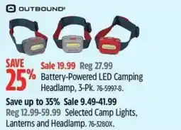 Canadian Tire OUTBOUND Save up toSelected Camp Lights, Lanterns and Headlamp offer