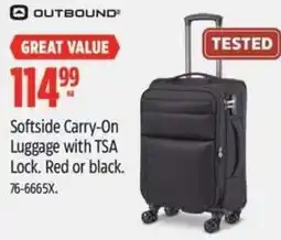 Canadian Tire OUTBOUND Softside Carry-On Luggage with TSA Lock. Red or black offer