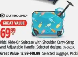 Canadian Tire OUTBOUND Kids' Ride-On Suitcase with Shoulder Carry-Strap and Adjustable Handle offer