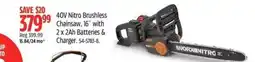 Canadian Tire 40V Nitro Brushless Chainsaw, 16" with 2 x 2Ah Batteries & Charger offer