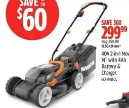 Canadian Tire 40V 2-in-1 Mower14" with 4Ah Battery & Charger offer