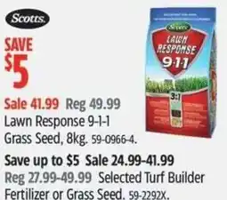 Canadian Tire SCOTTS Lawn Response 9-1-1 Grass Seed offer