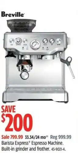 Canadian Tire BREVILLE Barista Express Espresso Machine offer