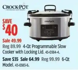 Canadian Tire CROCK-POT 4-Qt Programmable Slow Cooker with Locking Lid offer