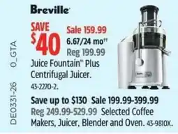 Canadian Tire BREVILLE Juice Fountain" Plus Centrifugal Juicer offer