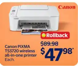 Walmart Canon PIXMA TS3720 wireless all-in-one printer offer