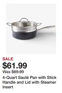TSC Stores 4-Quart Sauté Pan with Stick Handle and Lid with Steamer Insert offer