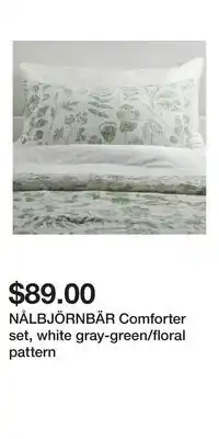 IKEA NÅLBJÖRNBÄR Comforter set, white gray-green/floral pattern offer