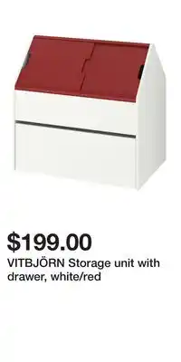 IKEA VITBJÖRN Storage unit with drawer, white/red offer