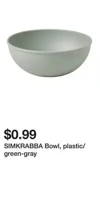 IKEA SIMKRABBA Bowl, plastic/green-gray offer
