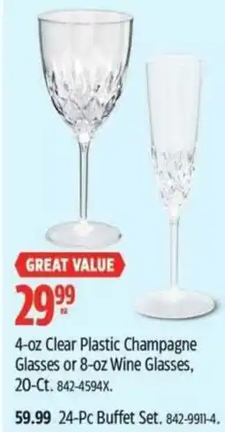 Canadian Tire 4-oz Clear Plastic Champagne Glasses or 8-oz Wine Glasses offer