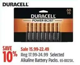 Canadian Tire DURACELL Selected Alkaline Battery Packs offer