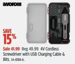 Canadian Tire 4V Cordless Screwdriver with USB Charging Cable & Bits offer