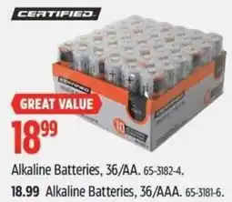 Canadian Tire CERTIFIED Alkaline Batteries, 36/AA offer