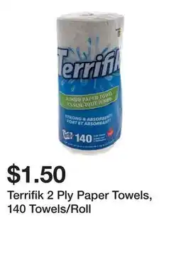 Dollarama Terrifik 2 Ply Paper Towels, 140 Towels/Roll offer