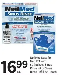 Pharmasave NeilMed Nasaflo Neti Pot with 50 Packets, Sinus Rinse Kit or Sinus Rinse Refill 70-100's offer