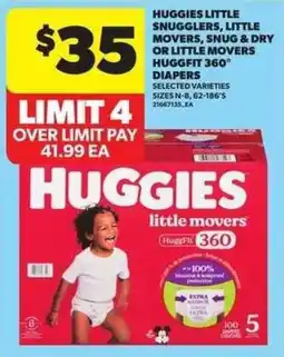 Atlantic Superstore Huggies little snugglers, little movers, snug & dry or little movers huggfit 360° diapers offer