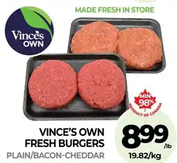 Vince's Market Vince's own fresh burgers offer