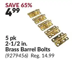 Princess Auto 5 pk 2-1/2 in. Brass Barrel Bolts offer