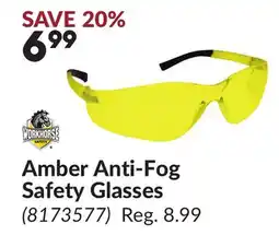 Princess Auto Amber Anti-Fog Safety Glasses offer