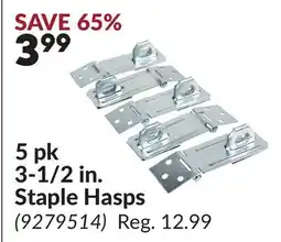 Princess Auto 5 pk 3-1/2 in. Staple Hasps offer