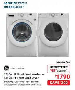 Visions Electronics GE APPLIANCES 5.3 Cu. Ft. Front Load Washer + 7.8 Cu. Ft. Front Load Dryer offer