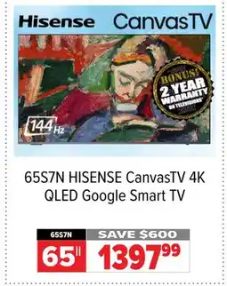 2001 Audio Video 65S7N HISENSE CanvasTV 4K QLED Google Smart TV offer