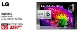 2001 Audio Video OLED65G6 65 LG OLED evo AI G6 4K Smart TV 2026 offer
