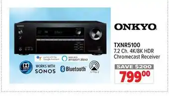 2001 Audio Video TXNR5100 ONKYO 7.2 Ch. 4K/8K HDR Chromecast Receiver offer