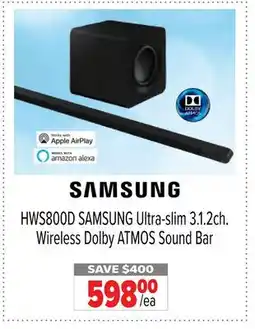 2001 Audio Video HWS800D SAMSUNG Ultra-slim 3.1.2ch. Wireless Dolby ATMOS Sound Bar offer