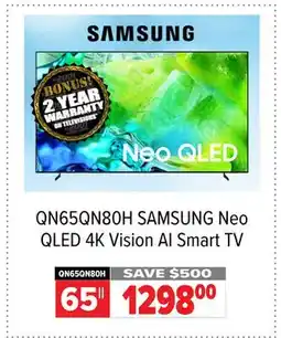 2001 Audio Video QN65QN80H 65 SAMSUNG Neo QLED 4K Vision AI Smart TV offer