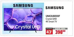 2001 Audio Video UN43U8000F SAMSUNG 43 Crystal UHD 4K Smart TV offer