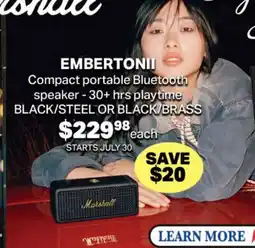 2001 Audio Video EMBERTONII MARSHALL Compact portable Bluetooth speaker offer