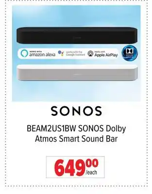 2001 Audio Video BEAM2US1BW SONOS Dolby Atmos Smart Sound Bar offer