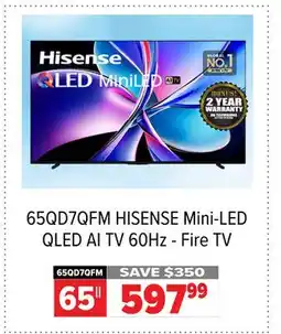 2001 Audio Video 65QD7QFM 65 HISENSE Mini-LED QLED AI TV 60Hz - Fire TV offer