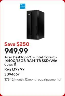 Staples Acer Desktop PC - Intel Core i5-14400/16GB RAM1TB SSD/Windows 11 offer