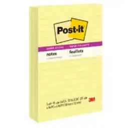 Staples Post-it Super Sticky Lined Notes - Canary Yellow, 4 x 6 offer