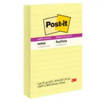 Staples Post-it Super Sticky Lined Notes - Canary Yellow, 4 x 6 offer