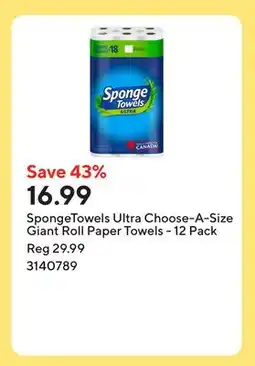 Staples SpongeTowels Ultra Choose-A-Size Giant Roll Paper Towels offer