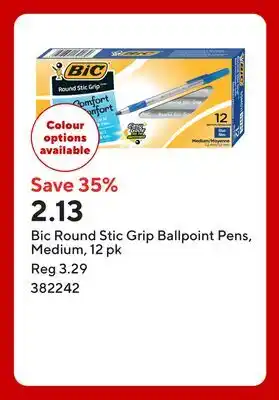 Staples Bic Round Stic Grip Ballpoint Pens, Medium offer