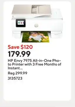 Staples HP Envy 7975 All-in-One Photo Printer with 3 Free Months of Instant Ink offer