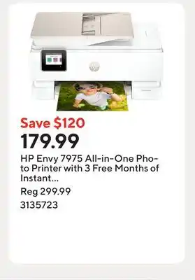 Staples HP Envy 7975 All-in-One Photo Printer with 3 Free Months of Instant Ink offer