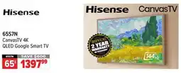 2001 Audio Video 65S7N 55 Hisense CanvasTV 4K QLED Google Smart TV offer