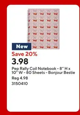 Staples Pep Rally Coil Notebook - 8 H x 10 W - 80 Sheets - Bonjour Bestie offer